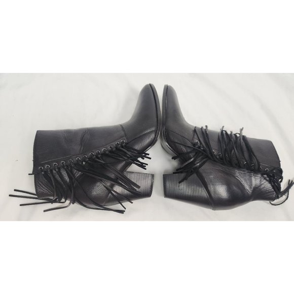 Aldo Women's Sz. 9 Black Leather Fringe Heeled Ankle Booties - Picture 6 of 7